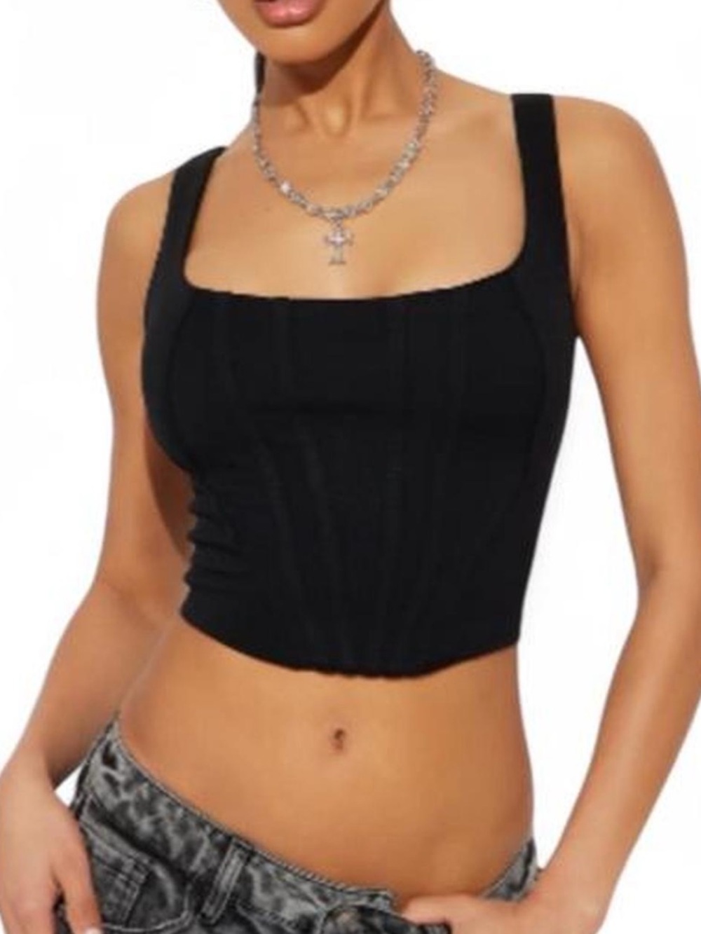 Revolve - Sincerely Jules Black Square-Neck princess darts corset